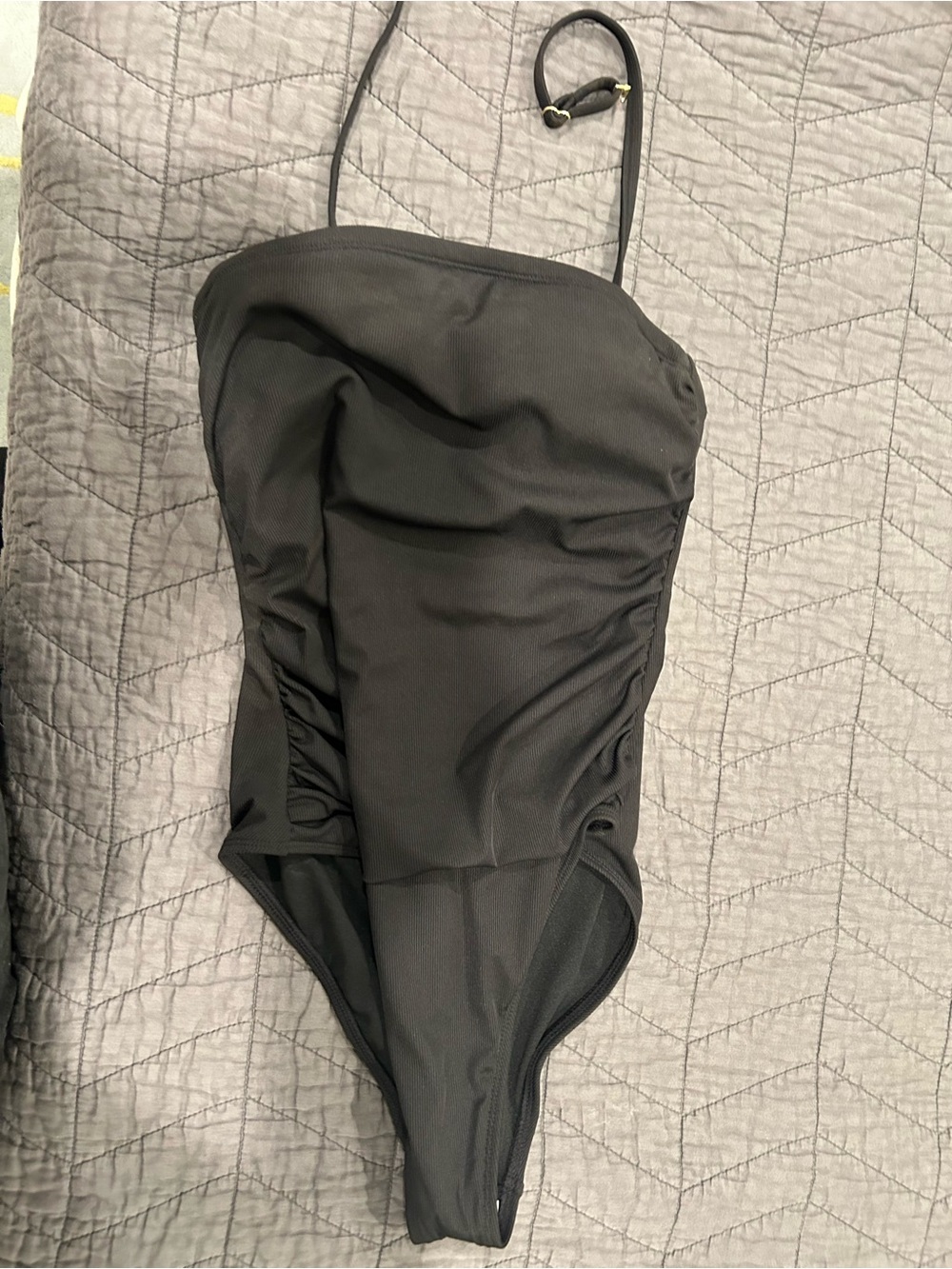 Shade & Shore Strapless Black Ruched One-Piece Swimsuit